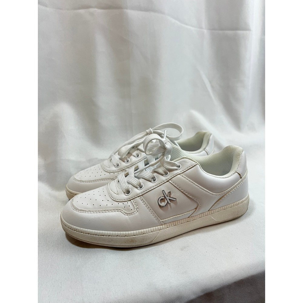 Calvin Klein Womens White Low Top Lace Up Sneakers CK Logo Size 5.5
